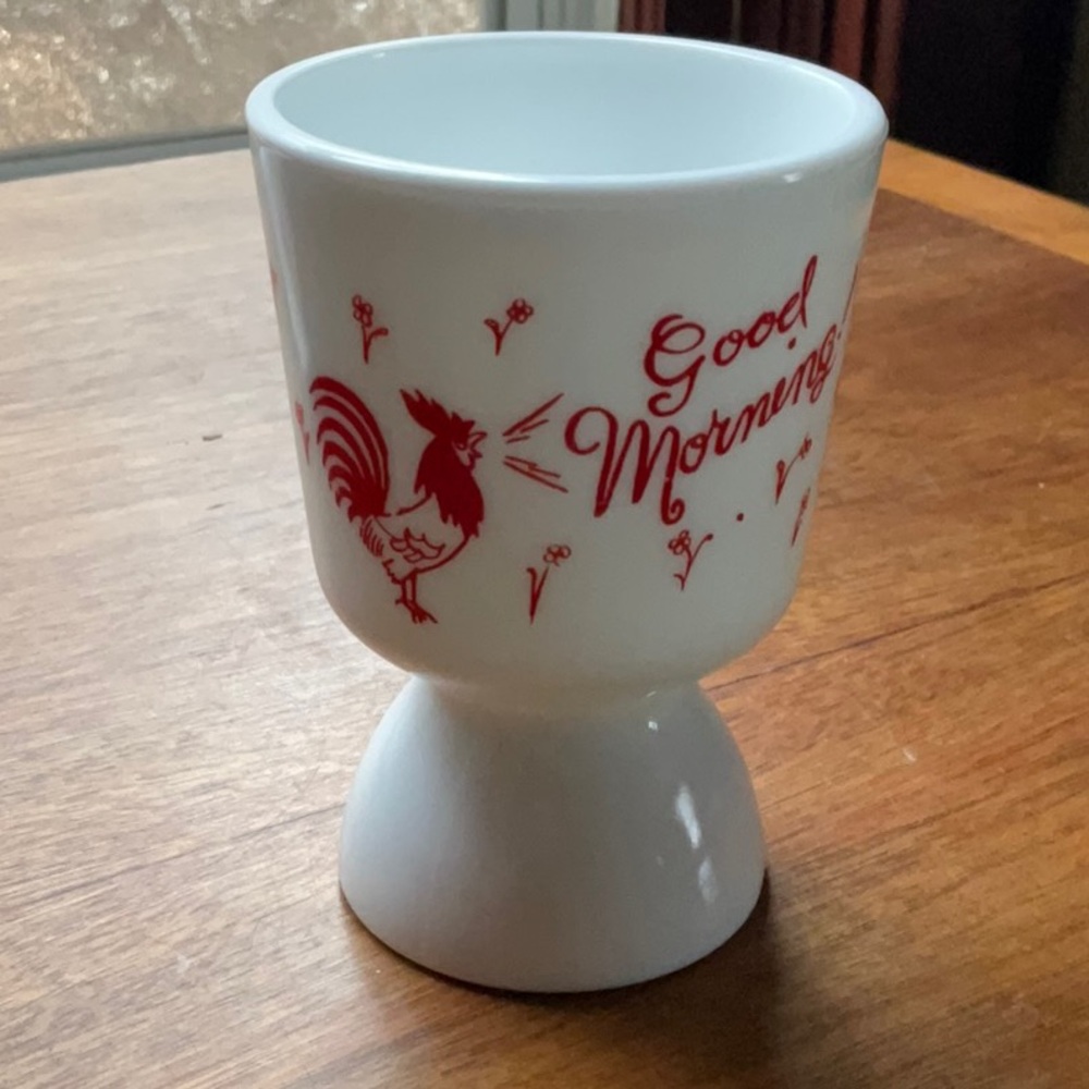 Vintage Hazel Atlas Red Rooster Milk Glass Cup